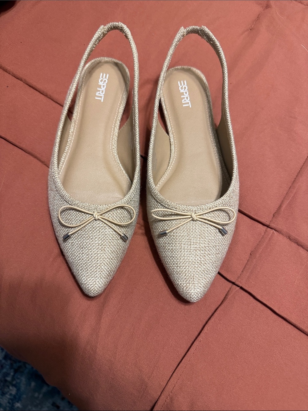 Esprit Women's Light Beige Slingback Pointed Flats with Bow